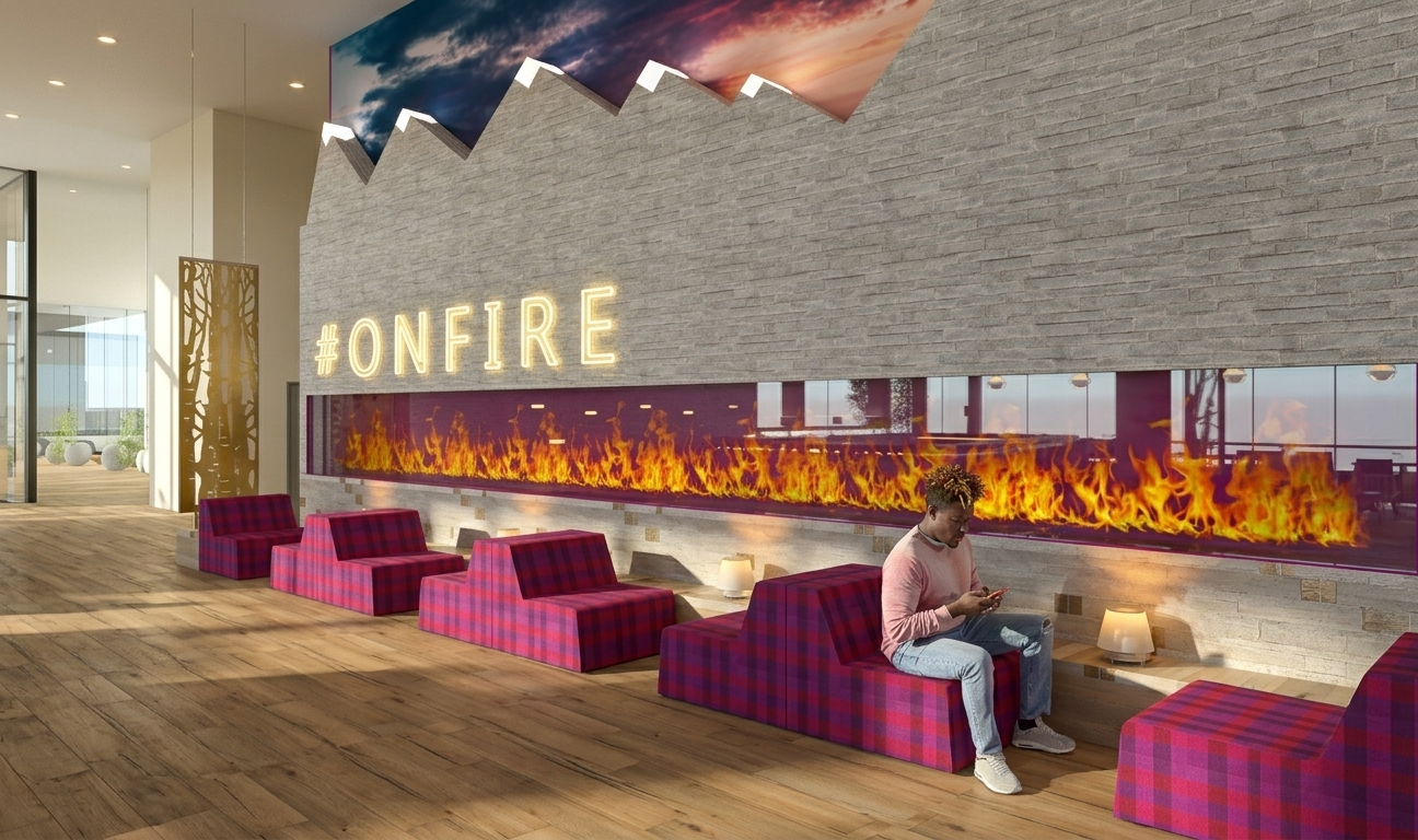 Fireplace with virtual skylight.