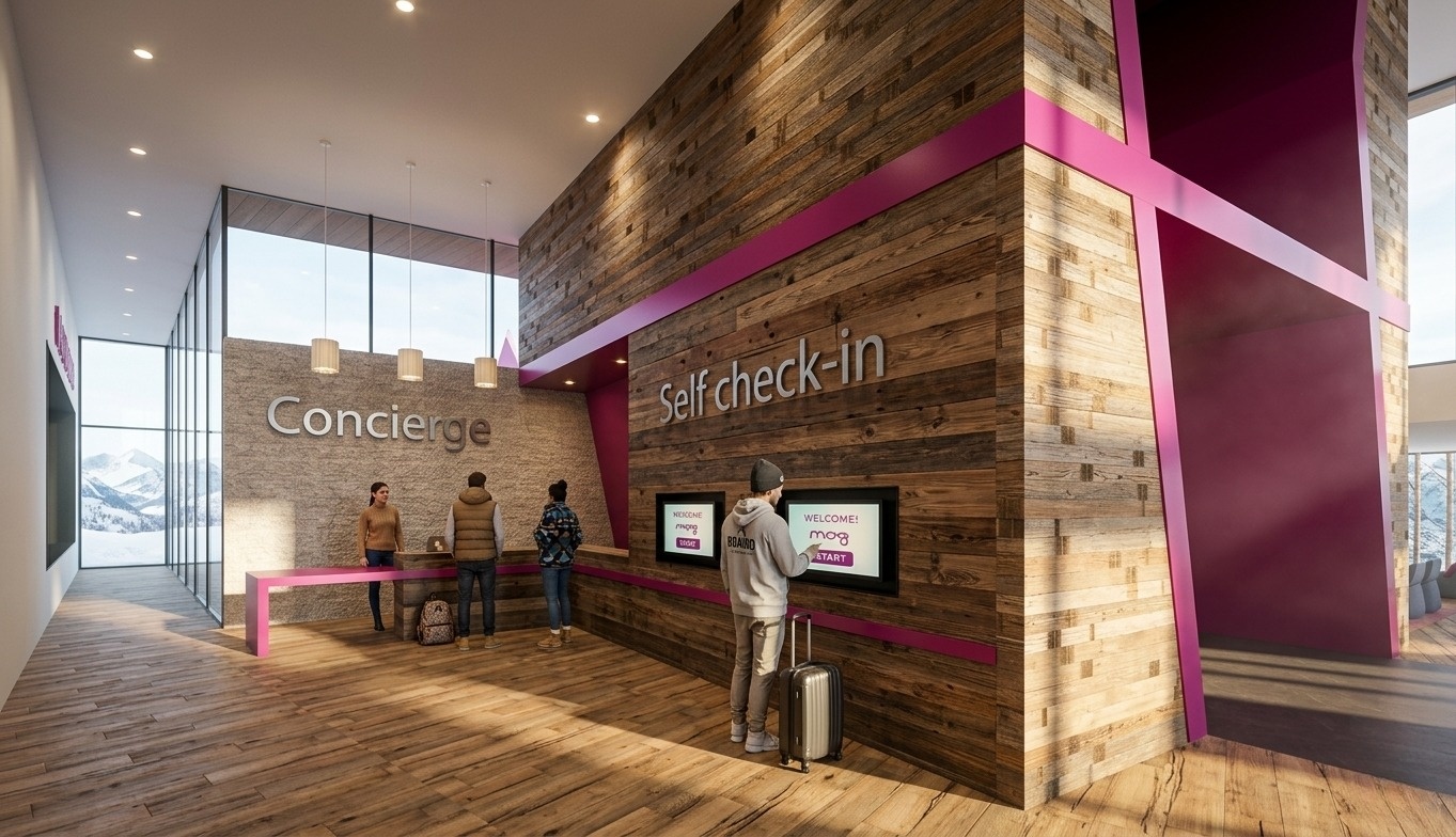 Self check-in and reception area.
